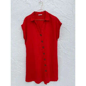 Camaieu 💯 linen Sleveless Style Button Down Blouse Dress Red Sz Medium to Large